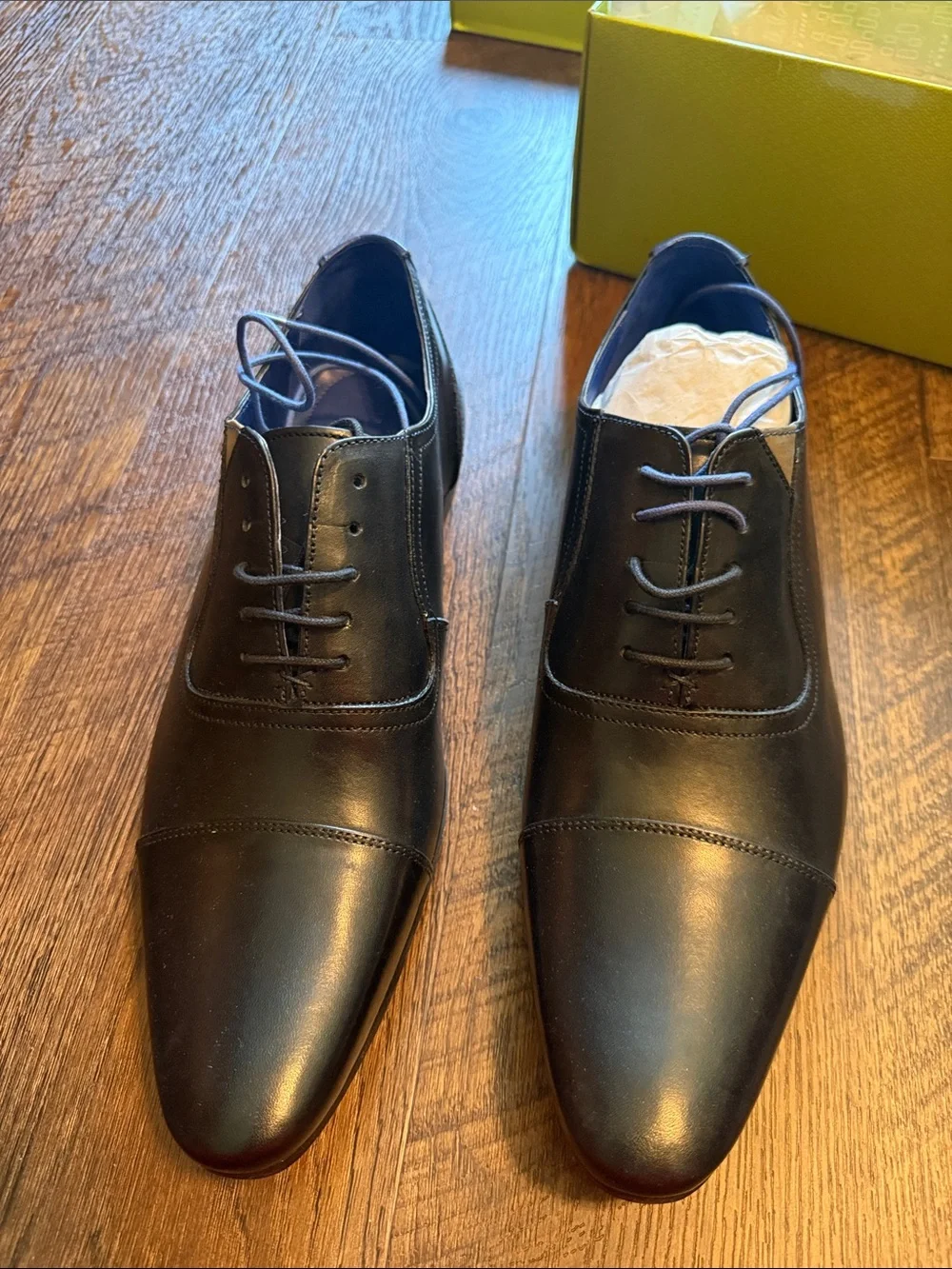 Ted Baker Black Leather Cap-Toe Derby with Navy Lining